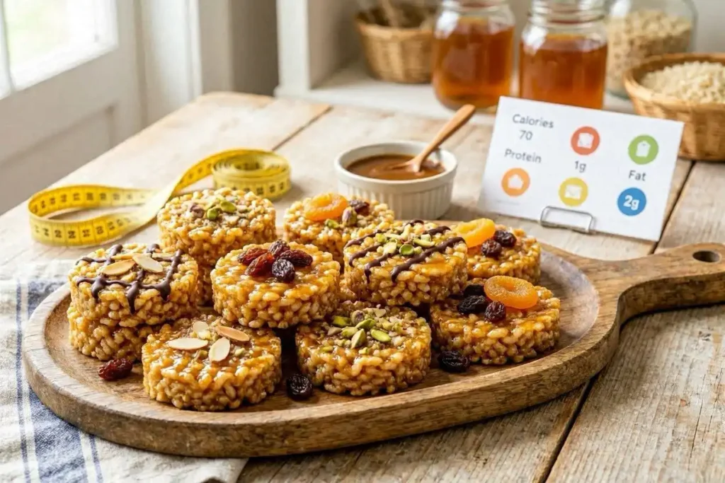 A beautifully presented assortment of caramel rice cakes, featuring a variety of toppings such as chocolate drizzle, nuts, and dried fruits, arranged on a rustic wooden platter. The foreground highlights the rice cakes, capturing their glossy caramel finish and textured surfaces glistening under soft, diffused natural light. In the middle ground, a measuring tape and a nutritional breakdown graphic subtly indicate key nutrition facts of rice cakes, with colorful icons for calories, protein, and fiber, enhancing the informative aspect. The background consists of a cozy kitchen setting with warm tones, sunlight streaming through a window, creating a welcoming atmosphere perfect for a culinary article. The entire composition conveys a sense of indulgence and health, inviting readers to explore the delightful balance of flavors and nutrition. A beautifully presented assortment of caramel rice cakes, featuring a variety of toppings such as chocolate drizzle, nuts, and dried fruits, arranged on a rustic wooden platter. The foreground highlights the rice cakes, capturing their glossy caramel finish and textured surfaces glistening under soft, diffused natural light. In the middle ground, a measuring tape and a nutritional breakdown graphic subtly indicate key nutrition facts of rice cakes, with colorful icons for calories, protein, and fiber, enhancing the informative aspect. The background consists of a cozy kitchen setting with warm tones, sunlight streaming through a window, creating a welcoming atmosphere perfect for a culinary article. The entire composition conveys a sense of indulgence and health, inviting readers to explore the delightful balance of flavors and nutrition.